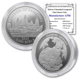 2023 1 oz Cambodian Silver Cambodia Wildlife: Clouded Leopard Coin (in Capsule) with Certificate of Authenticity 3000 Riels BU