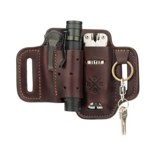 1791 edc multitool sheath & flashlight holster, leather edc pouch for belts also fits knife and keys - compatible with full size leatherman, gerber, sog multitools - easy slide, burgandy
