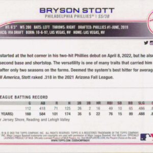 2022 Topps Update #US224 Bryson Stott NM-MT RC Rookie Philadelphia Phillies Baseball