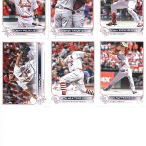 2022 Topps Update Baseball St. Louis Cardinals Team Set of 11 Cards: Corey Dickerson(#US15), Andre Pallante(#US59), Brendan Donovan(#US150), Yadier Molina/Albert Pujols(#US168), Dakota Hudson(#US178), Nick Wittgren(#US202), Steven Matz(#US209), Albert Puj