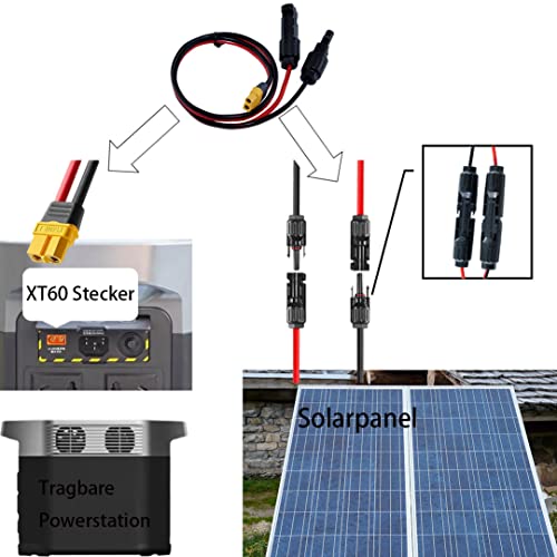 iHaospace Solar Connector to XT60 Cable,12AWG 2FT XT60 Adapter Extension Charger Cable Compatible with Ecoflow Delta 2 River 2 Pro Mini / EB55 Power Station Solar Panel Solar Generator