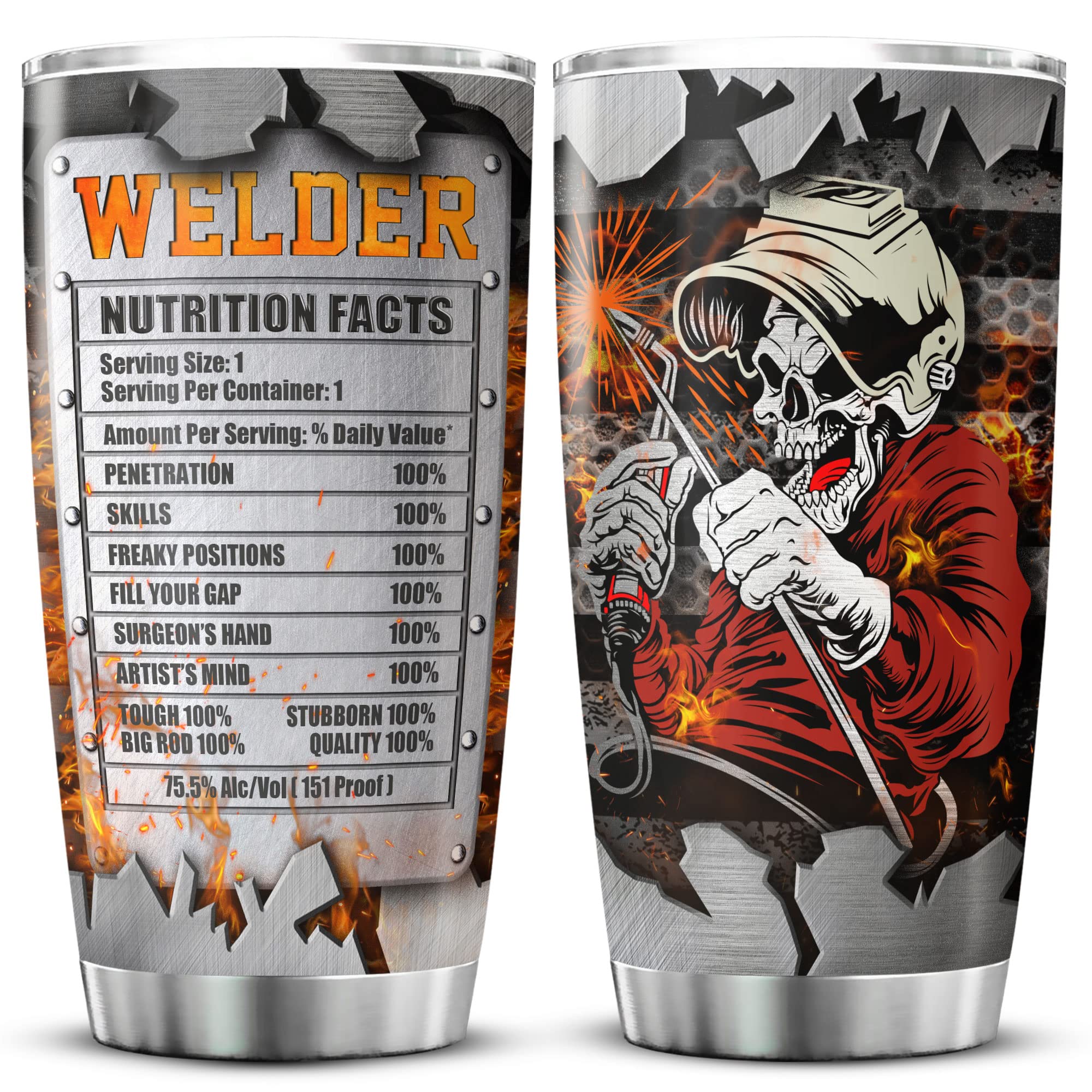 KOIXA Welder Nutrition Facts Stainless Steel Tumbler With Lid 20 Oz Funny Welder Gift Ideas Insulated Coffee Travel Cup Skull Themed Things For Welders Cool Welding Gifts For Dad