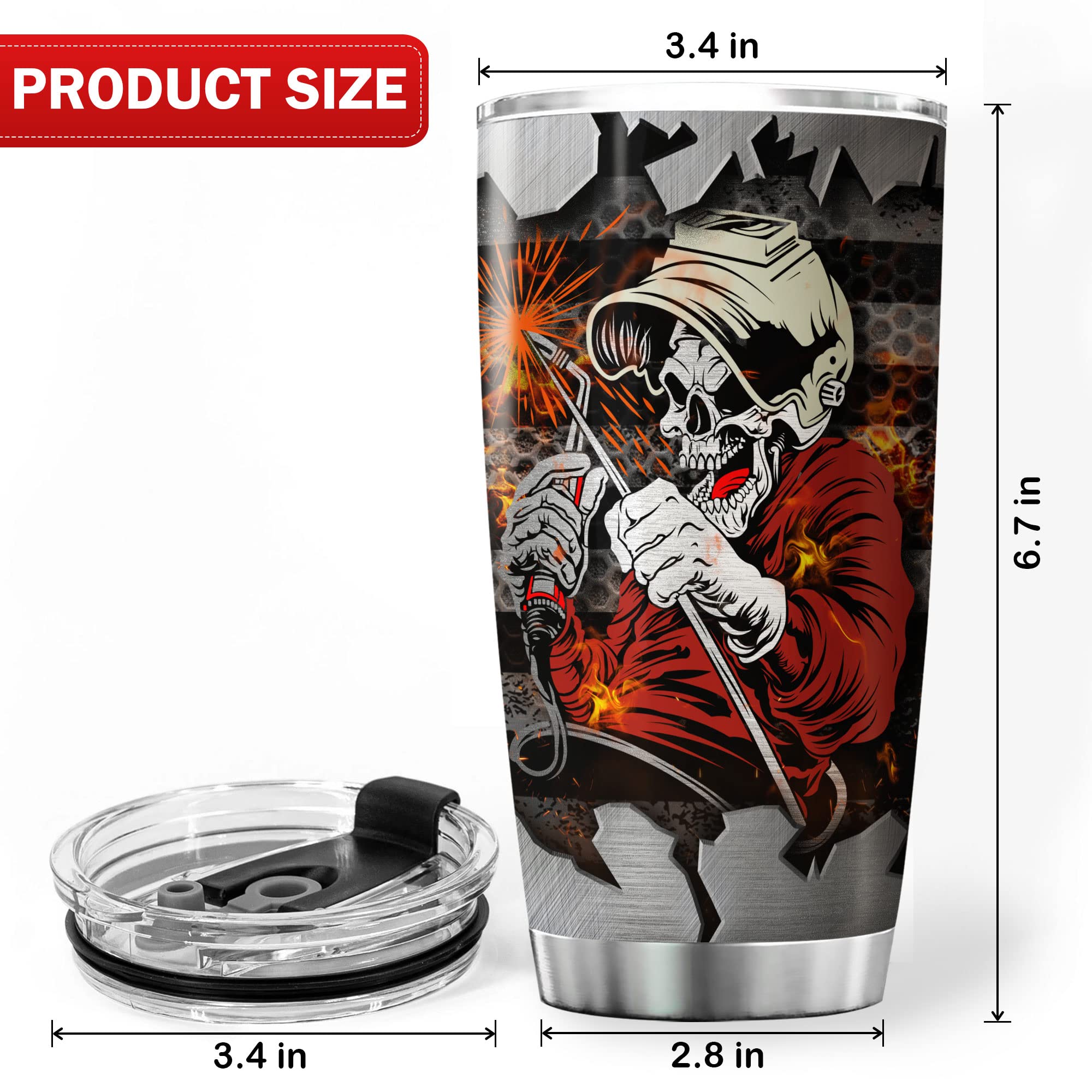 KOIXA Welder Nutrition Facts Stainless Steel Tumbler With Lid 20 Oz Funny Welder Gift Ideas Insulated Coffee Travel Cup Skull Themed Things For Welders Cool Welding Gifts For Dad