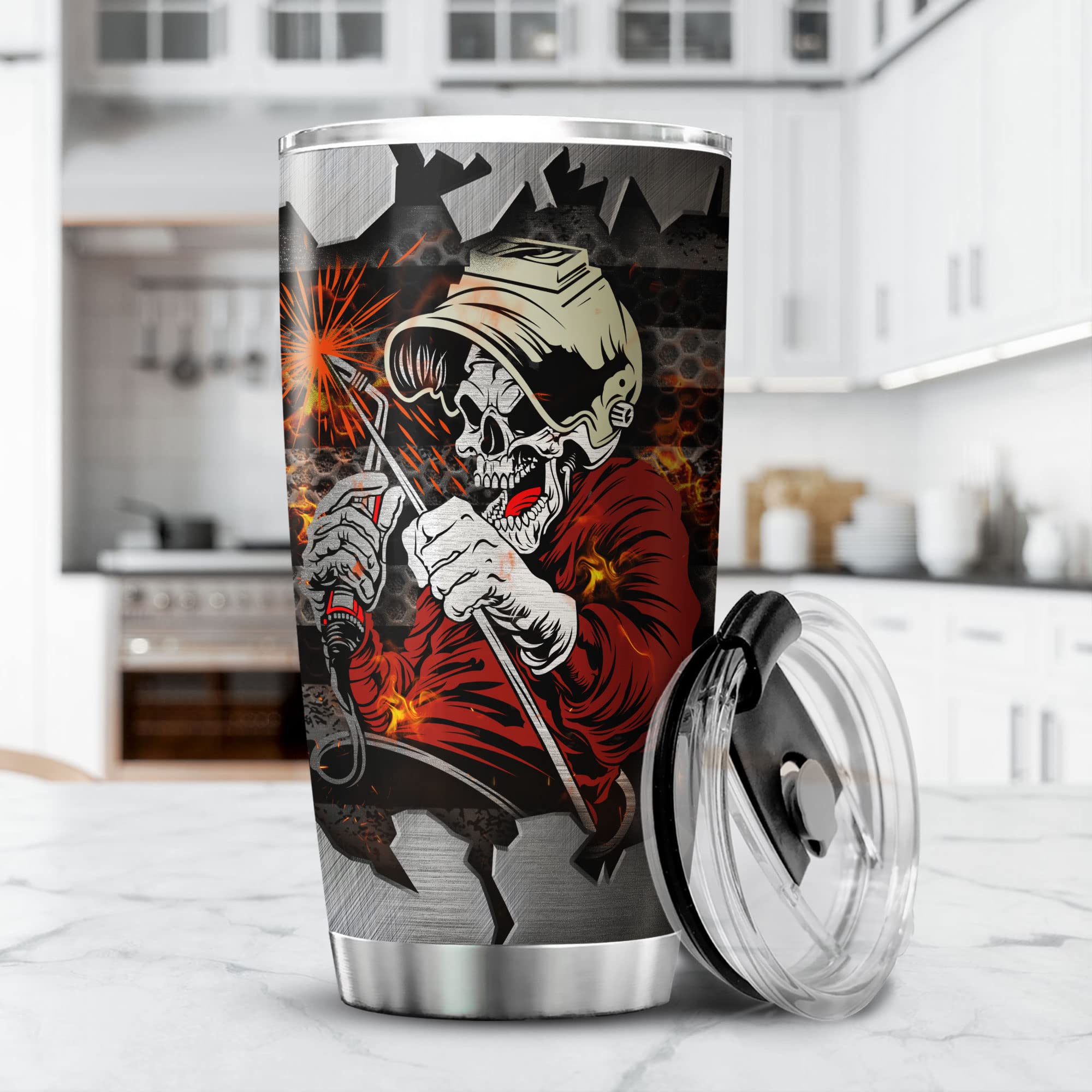 KOIXA Welder Nutrition Facts Stainless Steel Tumbler With Lid 20 Oz Funny Welder Gift Ideas Insulated Coffee Travel Cup Skull Themed Things For Welders Cool Welding Gifts For Dad