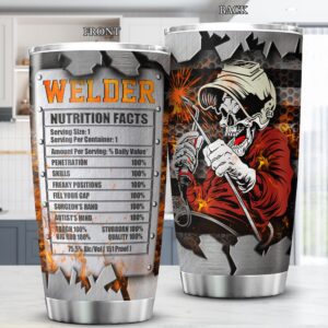 KOIXA Welder Nutrition Facts Stainless Steel Tumbler With Lid 20 Oz Funny Welder Gift Ideas Insulated Coffee Travel Cup Skull Themed Things For Welders Cool Welding Gifts For Dad