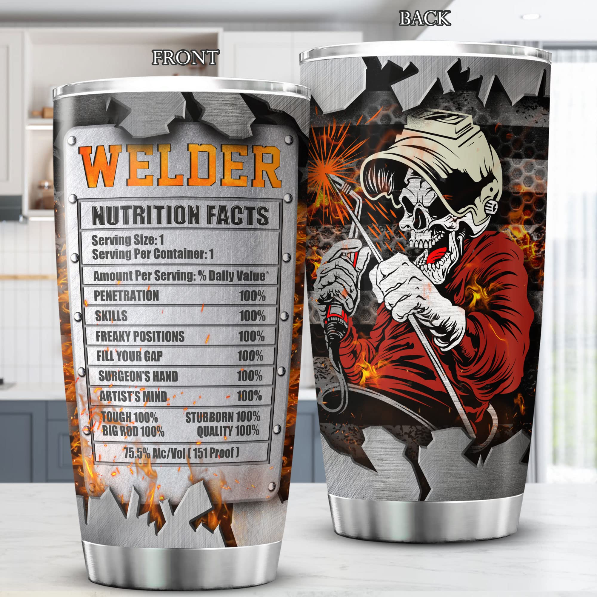 KOIXA Welder Nutrition Facts Stainless Steel Tumbler With Lid 20 Oz Funny Welder Gift Ideas Insulated Coffee Travel Cup Skull Themed Things For Welders Cool Welding Gifts For Dad