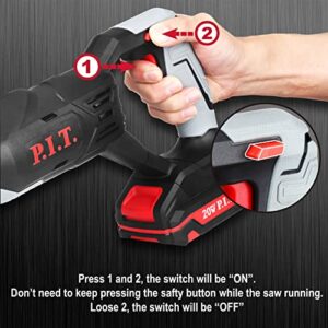 P.I.T. Power Reciprocating Saw, 20V Cordless Reciprocating Saw with 2.0Ah Batteries and Charger, 6 Saw Blades, Variable Speed, Battery Powered Saw for Woods/Metal/Plastic Cutting