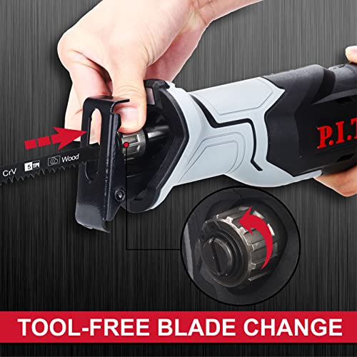 P.I.T. Power Reciprocating Saw, 20V Cordless Reciprocating Saw with 2.0Ah Batteries and Charger, 6 Saw Blades, Variable Speed, Battery Powered Saw for Woods/Metal/Plastic Cutting