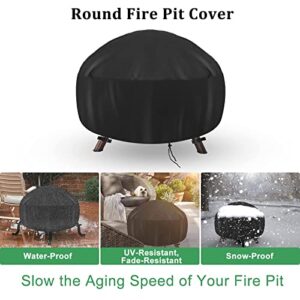 BRINGBLESS Fire Pit Cover Round for Fire Pit 22 Inch - 34 Inch,420D Heavy Duty Outdoor Firepit Cover Round,Waterproof, Dustproof and Anti UV, Fit All Seasons,Full Coverage Patio Outdoor Fireplace