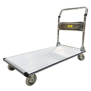 folding platform truck, aluminum, 660 lb. cap, 48" x 24" x 8-3/8", 5" non-marking solid rubber casters