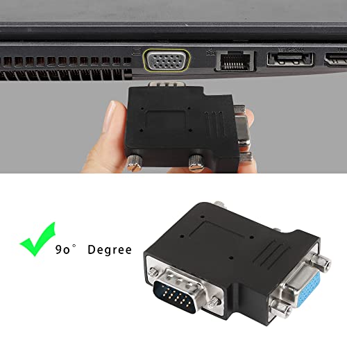 QIANRENON 90 Degree Angle VGA Male to VGA Female Adapter DB15 Male to Female Right Angle Connector VGA L-Shaped Angle Extender, for TV Computer Monitor Projector, Right Bend