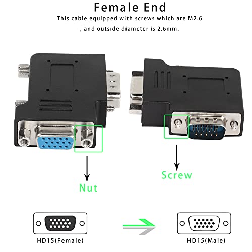 QIANRENON 90 Degree Angle VGA Male to VGA Female Adapter DB15 Male to Female Right Angle Connector VGA L-Shaped Angle Extender, for TV Computer Monitor Projector, Right Bend