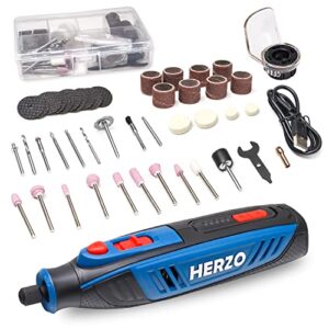 herzo 4v cordless rotary tool, rotary tool with 53-piece accessories kit，usb-charging and 5-speed multi-purpose power tool for diy, drilling, engraving, polishing, carving, sanding and cutting
