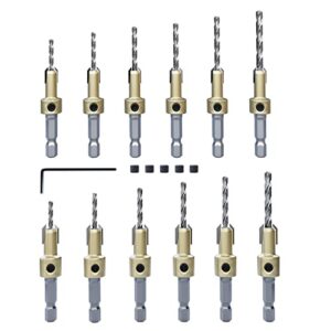 csoom pro countersink drill bit set 12 pc countersink drill bits #4, 6, 8, 9,10, 12, (two cutting diameters) counter sinker set wood high speed steel, woodworking carpentry reamer