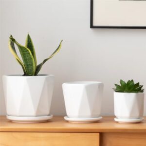 octagon ceramic plant pots - indoor white flower planter set with drainage holes, 6.7/5.5/4.7 inch, modern decorative planter outdoor for succulents snakes and herb