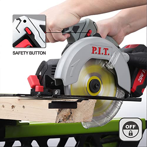 P.I.T. 20V 6-1/2 inch Cordless Circular Saw with 4.0Ah Lithium-Ion Battery and 24T 40T Circular Saw Blade, Max Cutting Depth 2-1/16”(90°), 1-7/16”(45°)