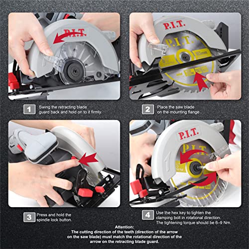 P.I.T. 20V 6-1/2 inch Cordless Circular Saw with 4.0Ah Lithium-Ion Battery and 24T 40T Circular Saw Blade, Max Cutting Depth 2-1/16”(90°), 1-7/16”(45°)