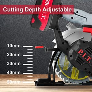 P.I.T. 20V 6-1/2 inch Cordless Circular Saw with 4.0Ah Lithium-Ion Battery and 24T 40T Circular Saw Blade, Max Cutting Depth 2-1/16”(90°), 1-7/16”(45°)