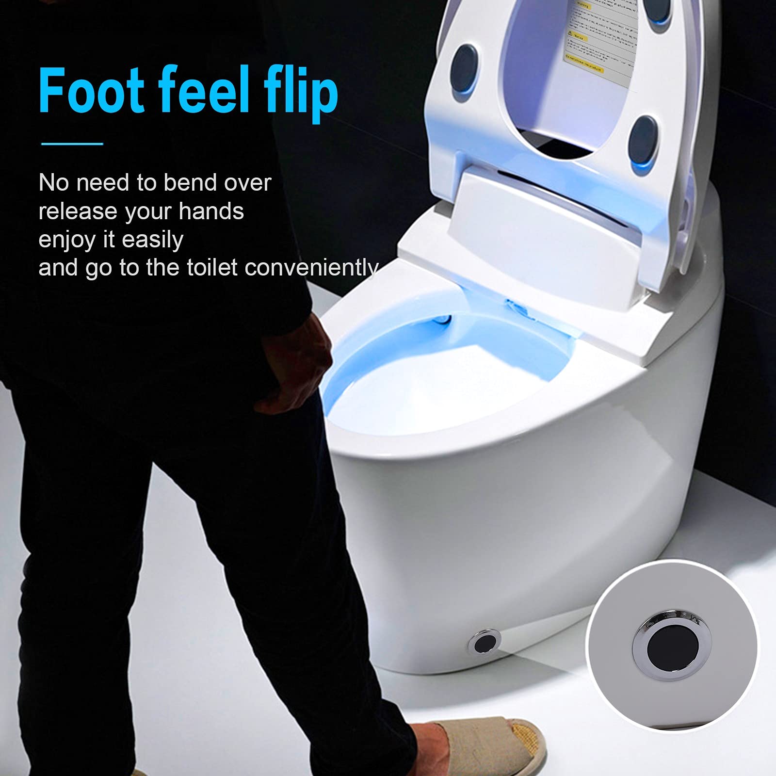 Smart Toilet One Piece Toilet with Heated Seat, Modern Smart Bidet Toilet Auto Flush, Auto Open/Close, Warm Water and Dry, Multi Function Remote Control