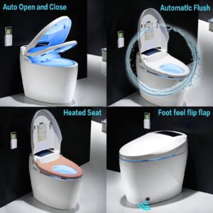 Smart Toilet One Piece Toilet with Heated Seat, Modern Smart Bidet Toilet Auto Flush, Auto Open/Close, Warm Water and Dry, Multi Function Remote Control