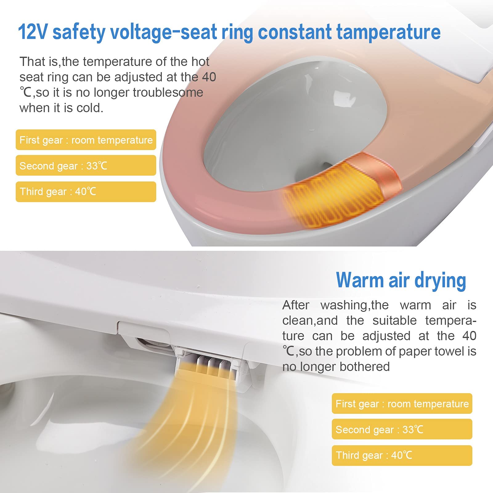 Smart Toilet One Piece Toilet with Heated Seat, Modern Smart Bidet Toilet Auto Flush, Auto Open/Close, Warm Water and Dry, Multi Function Remote Control