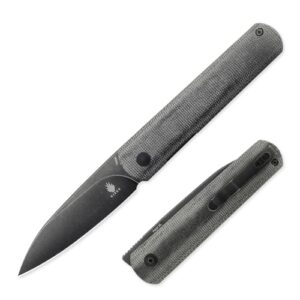 kizer feist(xl) folding pocket knife 3.35 inches 154cm blade steel edc knife black micarta handle v4499c2