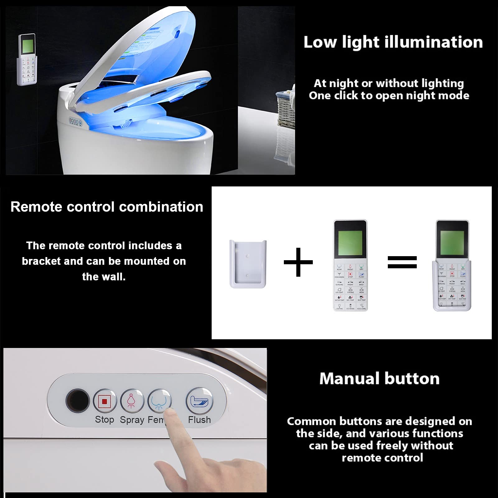 Smart Toilet One Piece Toilet with Heated Seat, Modern Smart Bidet Toilet Auto Flush, Auto Open/Close, Warm Water and Dry, Multi Function Remote Control