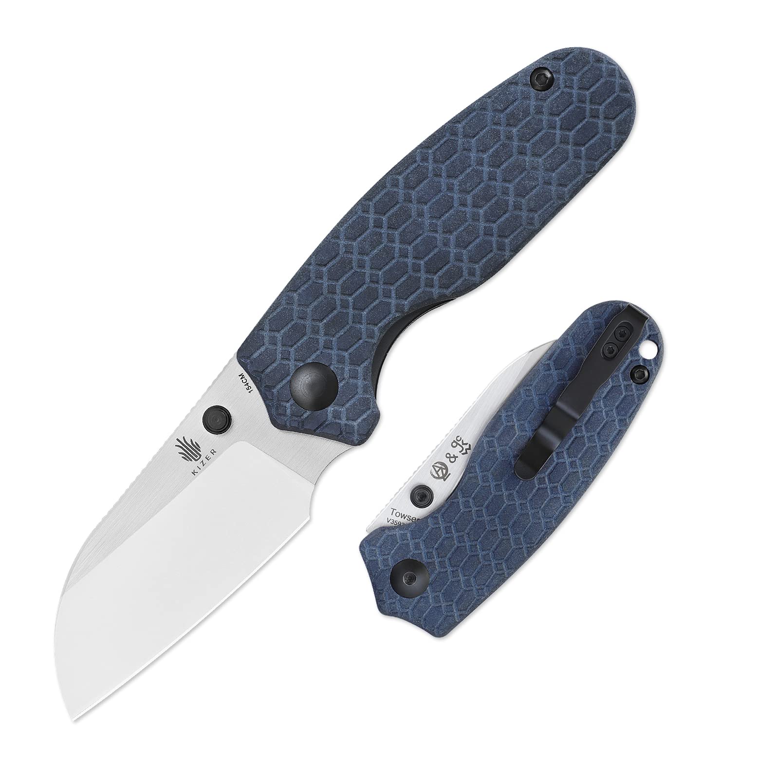 Kizer Towser S Folding Knife 2.83 Inches 154CM Steel Blue Richlite Handle Pocket Knife Camping Tools V3593SC1