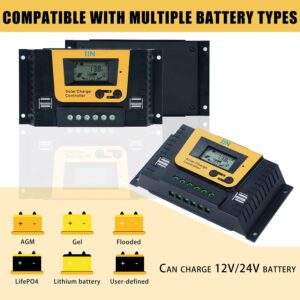 JJN 200 Watt Solar Panel 2 Pack of 100 Watt Solar Panels kit with 1100w Power Inverter,20A Solar Charge Controller,8 Units Z Bracket for Boat, Caravan, RV and Other Off Grid Applications