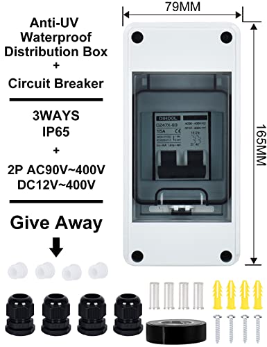 DIHOOL 15 Amp Circuit Breaker Box Cover, DC Disconnect Solar Panel Switch