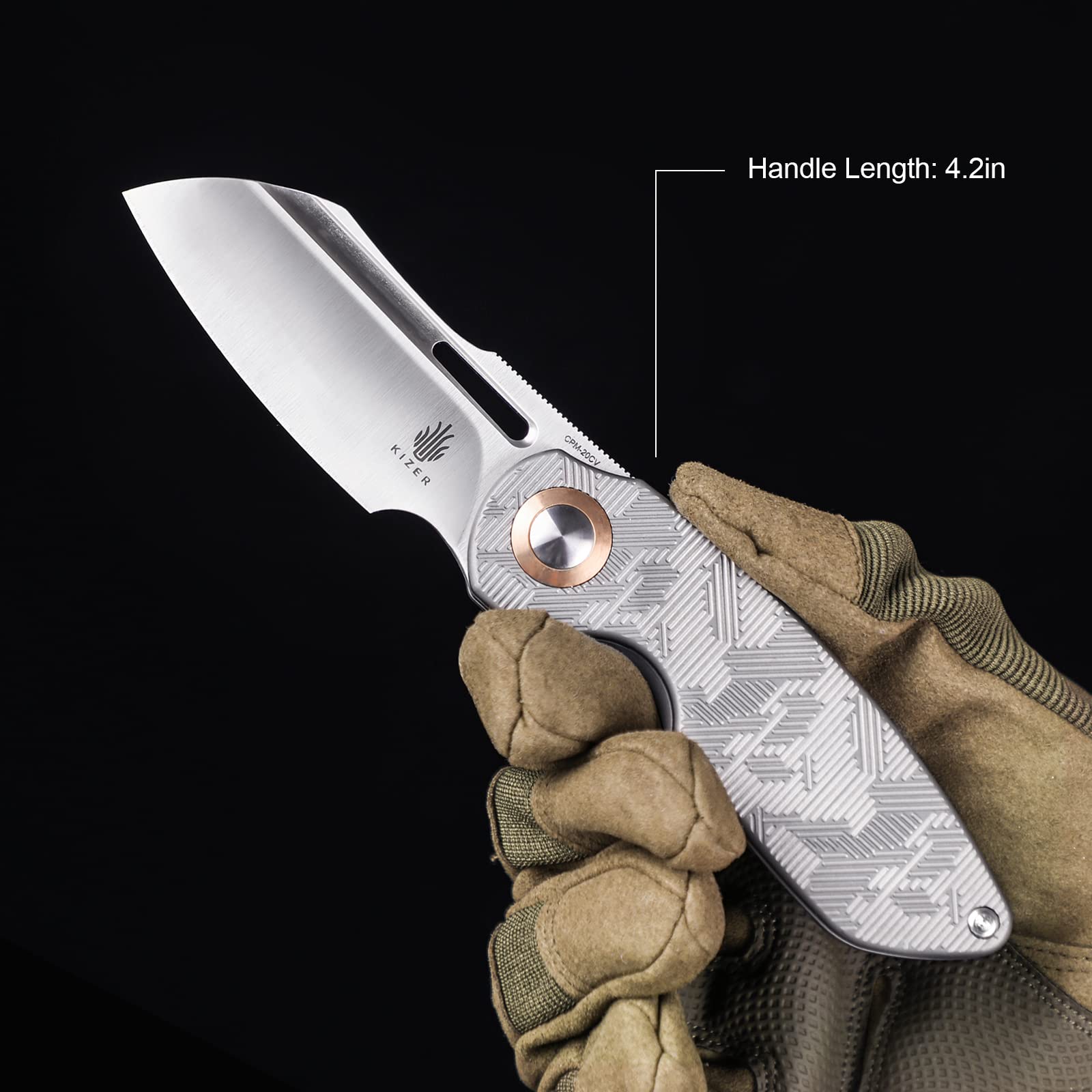 Kizer OCTOBER Folding Knife 2.91 Inches 20CV Blade Steel Pocket Knife Titanium Handle Ki3569A1