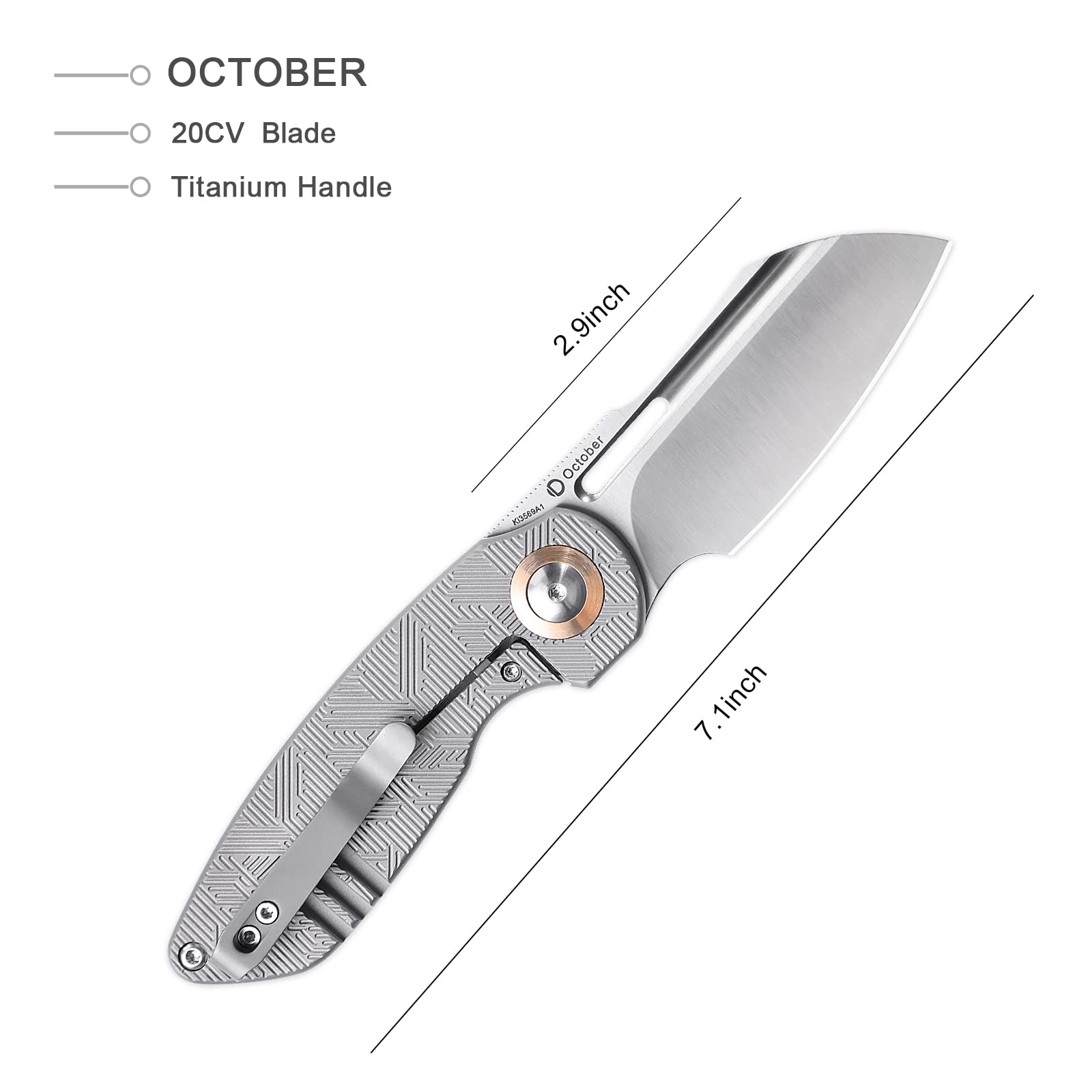 Kizer OCTOBER Folding Knife 2.91 Inches 20CV Blade Steel Pocket Knife Titanium Handle Ki3569A1
