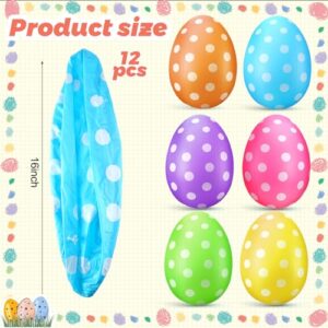 12 Pack Inflatable Easter Eggs Decorations Easter Inflatables Outdoor Decor Kids Toys Colorful Eggs Inflatable Easter Eggs Ornaments for Yard, Lawn, Garden, Party (16 Inch)