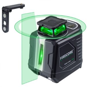 laser level, firecore 360° green self leveling cross line laser level with horizontal and vertical lines for picture hanging construction, magnetic bracket, 4aa batteries&carry pouch included - g30
