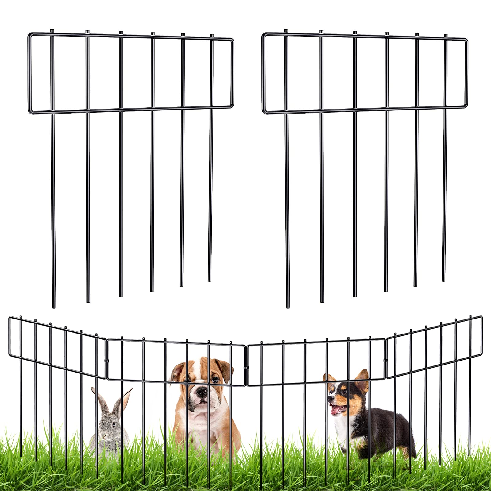 20 Pack Animal Barrier Fence: Decorative Garden Fence No Dig|Rustproof Metal Wire Fencing Border Animal Barrier for Dog Rabbits Ground Stakes Outdoor Yard Patio - Total Length 17 in(H) X 21.6 Ft(L)