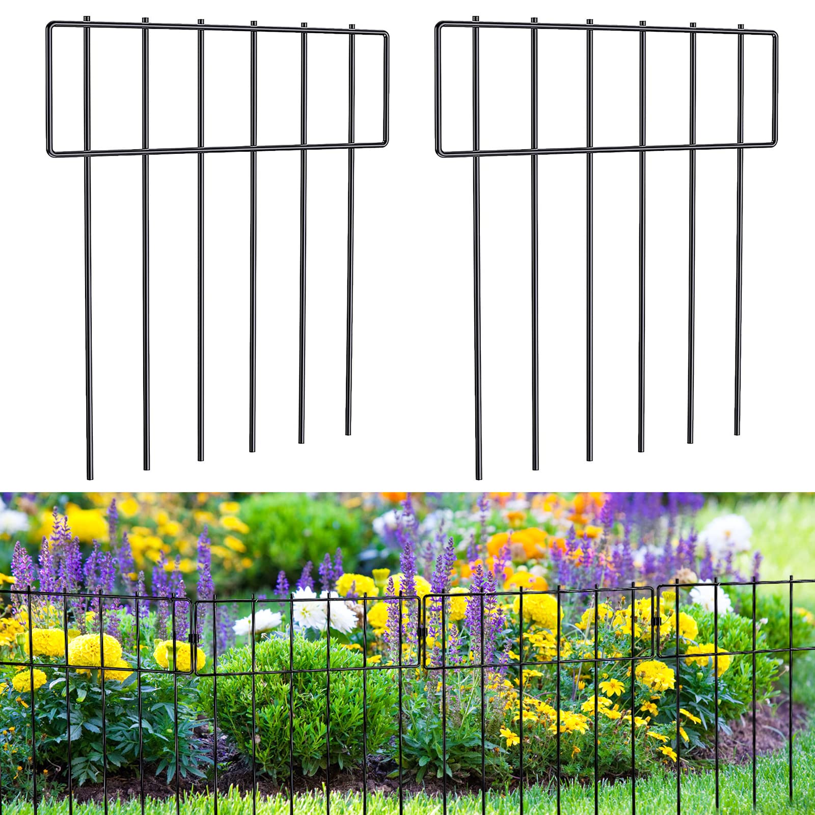 20 Pack Animal Barrier Fence: Decorative Garden Fence No Dig|Rustproof Metal Wire Fencing Border Animal Barrier for Dog Rabbits Ground Stakes Outdoor Yard Patio - Total Length 17 in(H) X 21.6 Ft(L)