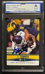 dj turner signed #98 michigan wolverines valiant mden card isa witnessed - nfl autographed football cards