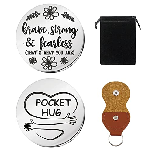 Brave Strong Frarless Motivational Pocket Hug Token Gift, Long Distance Relationship Keepsake Stainless Steel Double Sided Pocket Hug Token Gift for Friends Sisters BFF Daughter