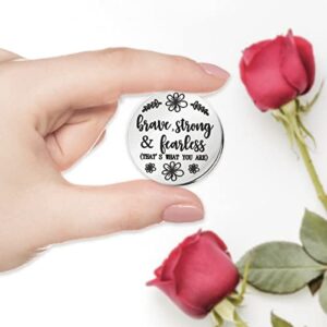 Brave Strong Frarless Motivational Pocket Hug Token Gift, Long Distance Relationship Keepsake Stainless Steel Double Sided Pocket Hug Token Gift for Friends Sisters BFF Daughter