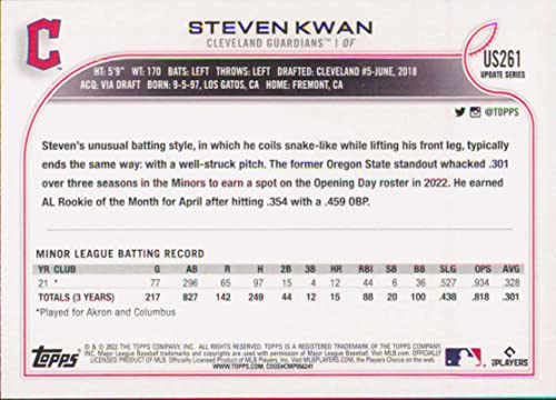 2022 Topps Update #US261 Steven Kwan NM-MT RC Rookie Cleveland Guardians Baseball