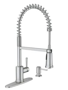 moen 87194srs indi single-handle pre-rinse spring pulldown sprayer kitchen faucet with power clean in spot resist stainless (soap dispenser and deck plate included)