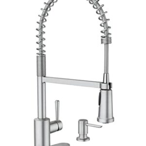 MOEN 87194SRS Indi Single-Handle Pre-Rinse Spring Pulldown Sprayer Kitchen Faucet with Power Clean in Spot Resist Stainless (Soap Dispenser and Deck Plate Included)