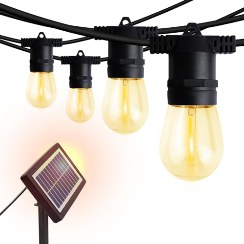 Guntsous Solar String Lights Outdoor: 29FT (11+18) Solar Powered Outside IP65 Waterproof Hanging Warm White Led 10*S14 Edison Bulbs for Patio Garden Pool Yard Porch Gazebo Decorations