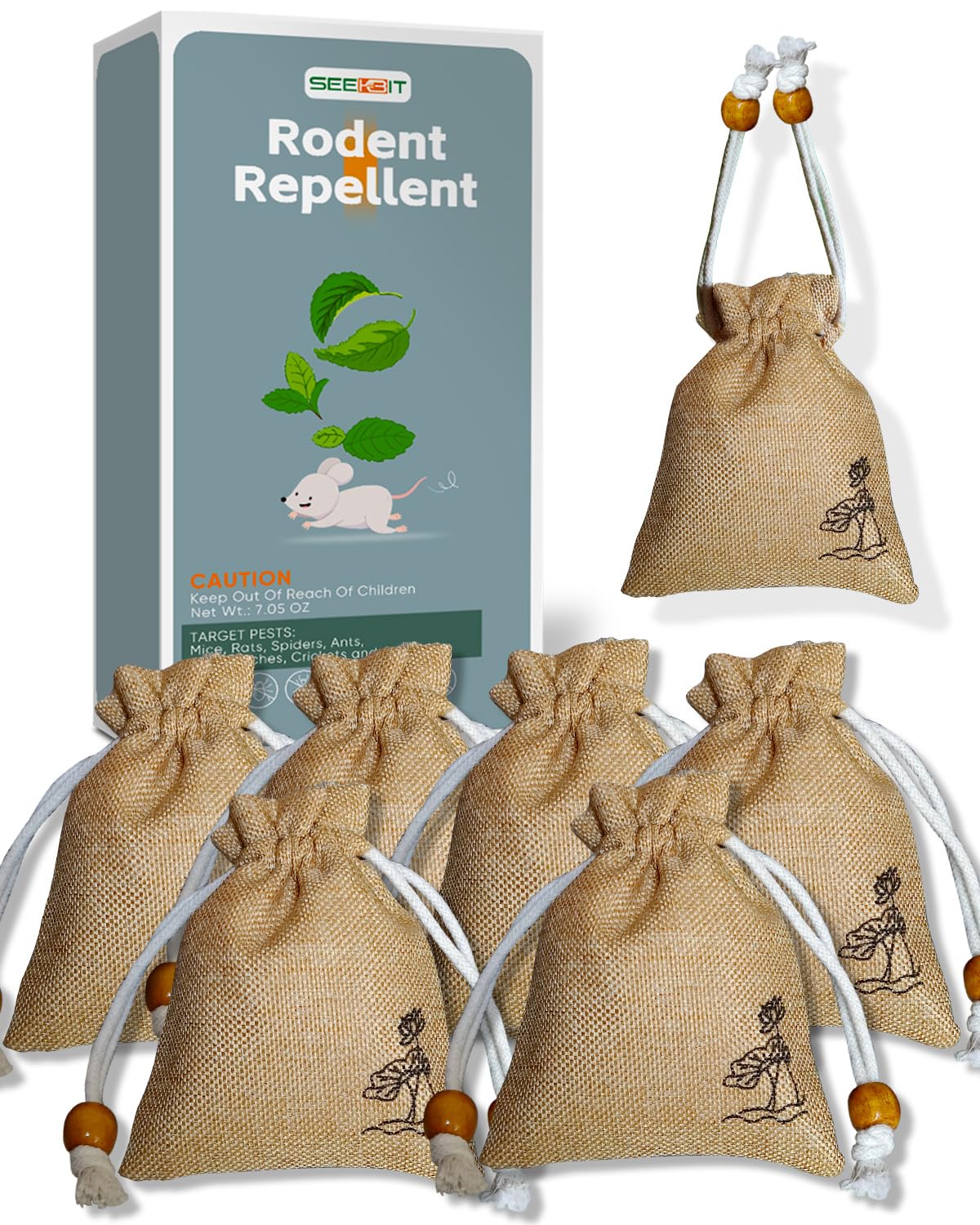 SEEKBIT Rodent Repellent, Peppermint Oil Repels Mice and Rats Squirrel and Other Rodents, Rat Repellent for Indoor Outdoor RV Home Closets Trucks Car Engines, Mouse Deterrent Keep Mice Out, 7 Pack