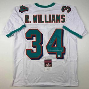 autographed/signed ricky williams smoke weed everyday inscribed miami white football jersey jsa coa