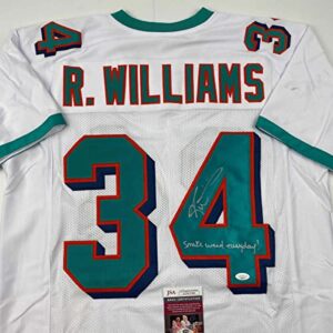 Autographed/Signed Ricky Williams Smoke Weed Everyday Inscribed Miami White Football Jersey JSA COA