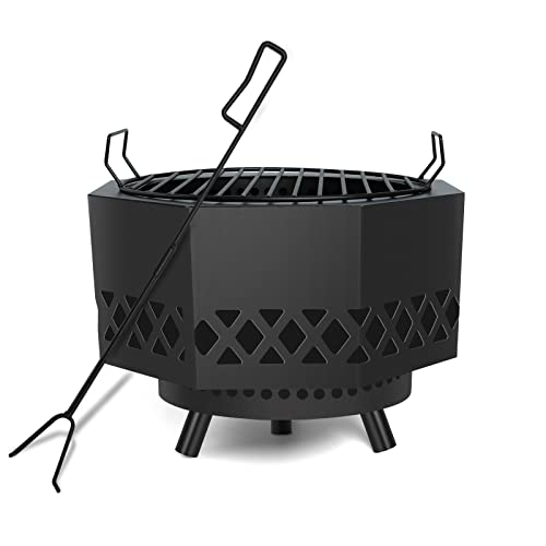 Fire Pit Set, Bonfire Fire Pit, Fire Pit Bowl, Wood Burning Brazier for Outside Outdoor Small Bonfire Pit Steel Firepit Bowl for Patio Camping Backyard Deck Picnic Porch (S-Black)