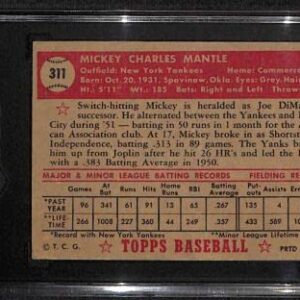 #311 Mickey Mantle - 1952 Topps Baseball Cards (Star) Graded SGC A - Baseball Slabbed Autographed Vintage Cards