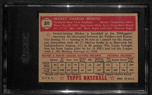 #311 Mickey Mantle - 1952 Topps Baseball Cards (Star) Graded SGC A - Baseball Slabbed Autographed Vintage Cards