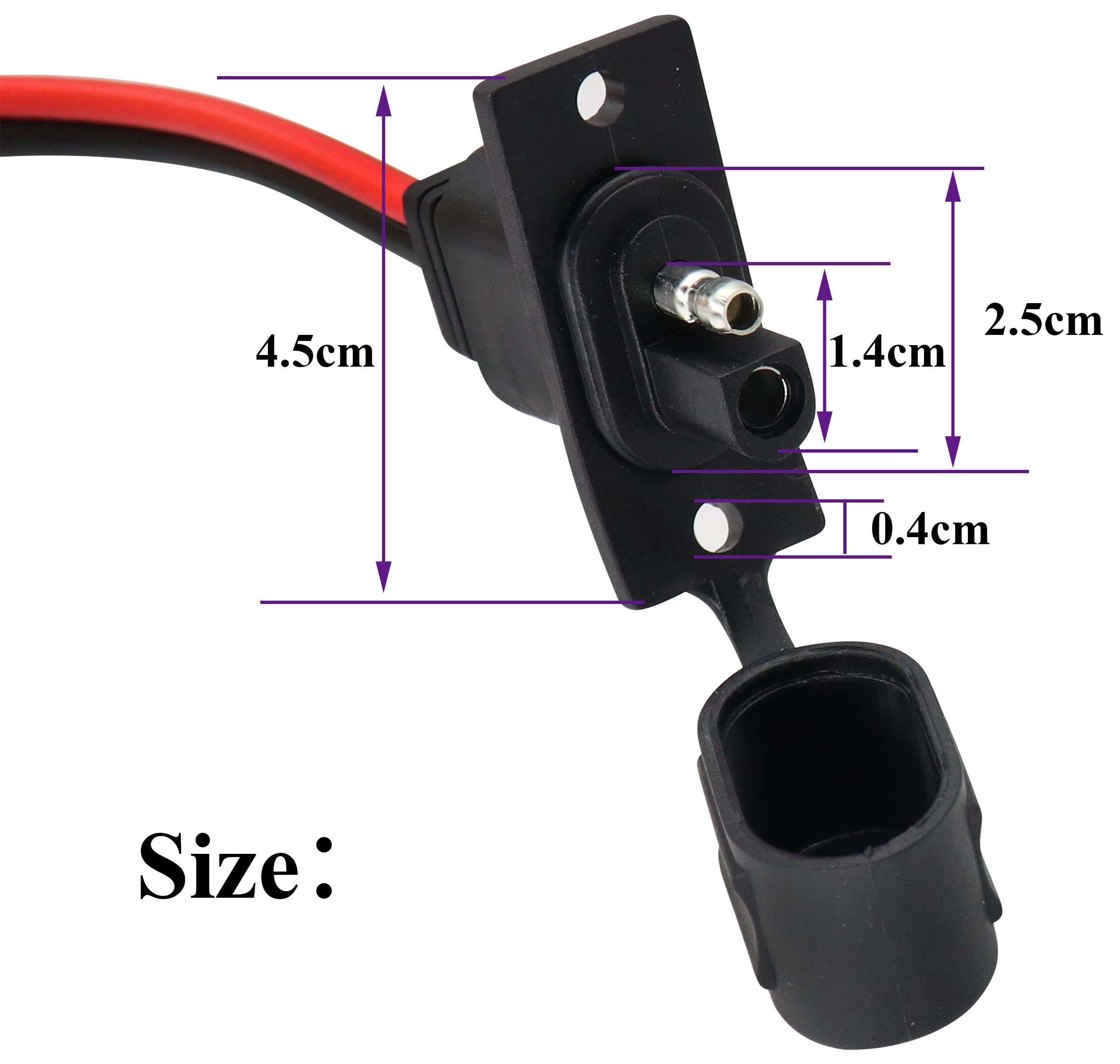 AAOTOKK SAE to SAE Solar Power Outlet Sidewall Port Cable,12AWG Weatherproof SAE Quick Connect Solar Panel Mount Universal Recessed with 20A Fuse Cable for Generator Battery Charger(1.5M/5ft-1Pack)